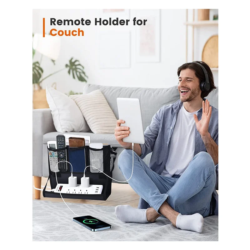 Bedside Storage Organizer With Power Strip Holder And Adjustable Straps Bed Hanging Bag For Home Bunk Bed Dorm Sofa