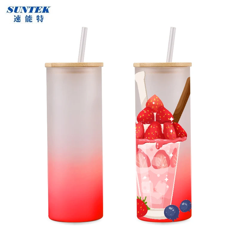25oz Frosted Gradient Color Beer Juice Soda Shaped Glass Can Sublimation Coffee Glass Cup Sublimation Bell Charms