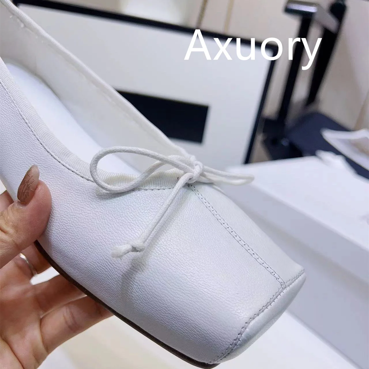 2023 New Style Square Toe Ballet Shoes Solid Color Genuine Leather Fabric Comfortable Foot Feel High Quality