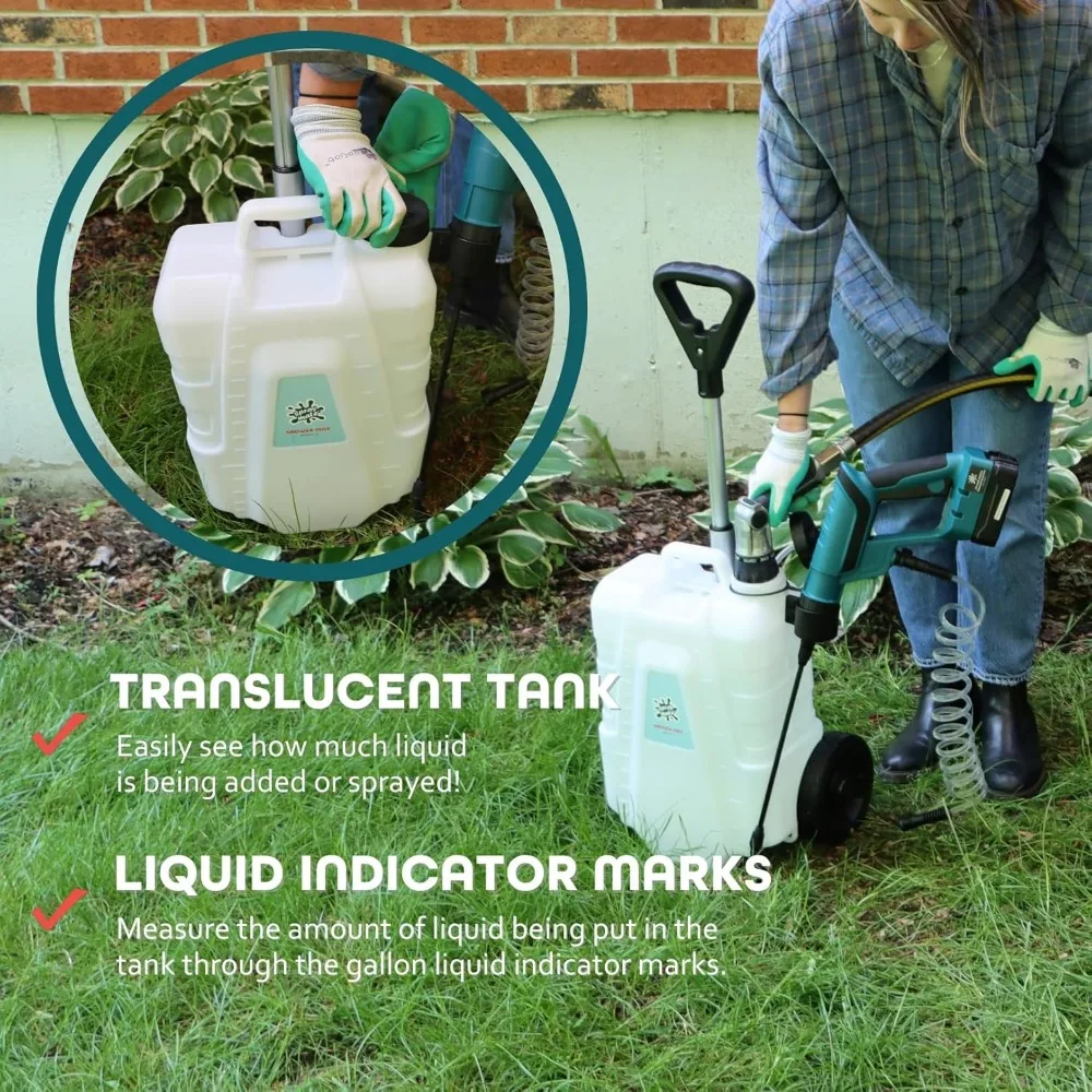 Shower MAX Battery Powered Sprayer-Electric Rolling Garden Sprayer-4-Gallon