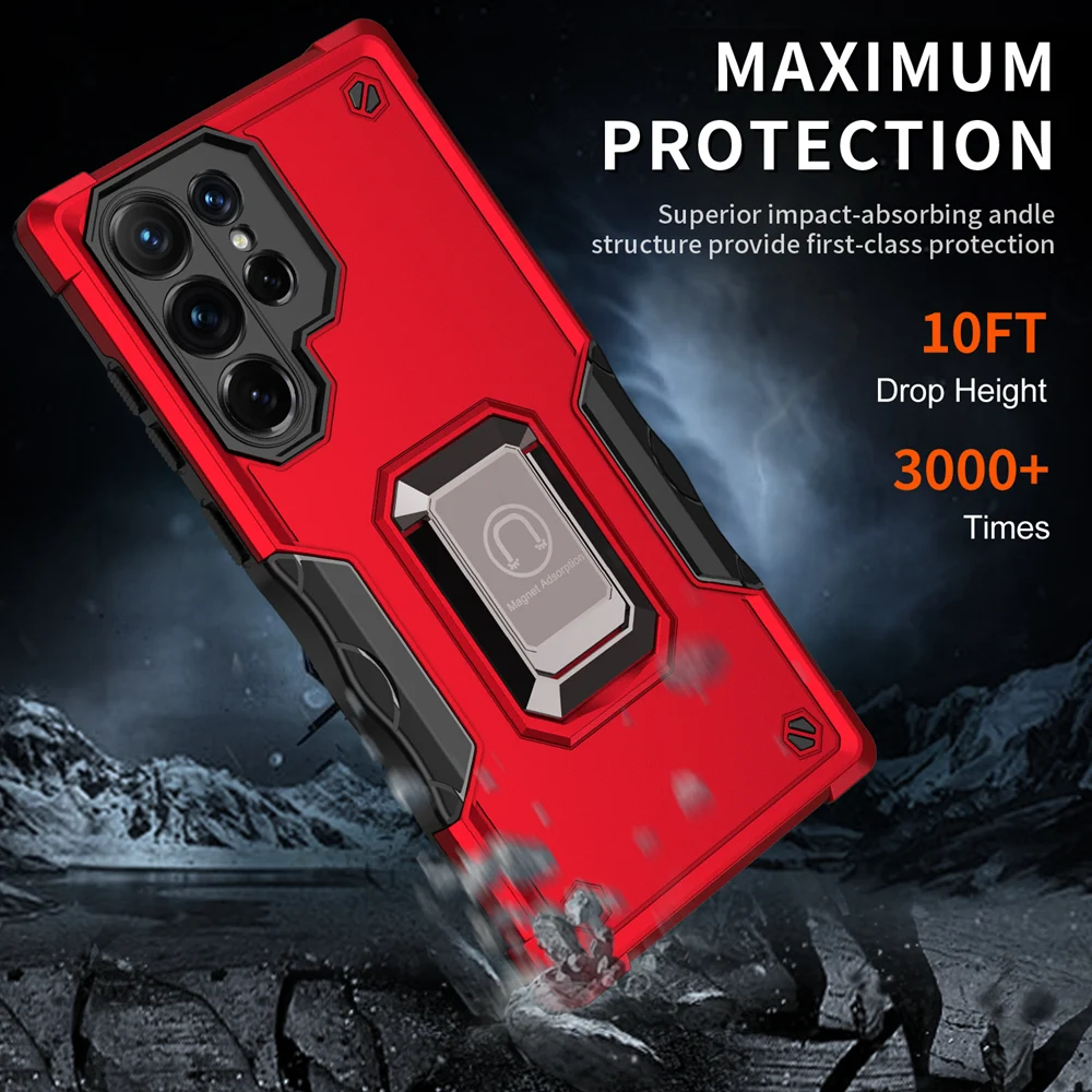 KEYSION Shockproof Armor Case for Samsung S22 Ultra 5G S22+ Silicone+PC Ring Stand Phone Back Cover for Galaxy S21+ Plus_voghion.com