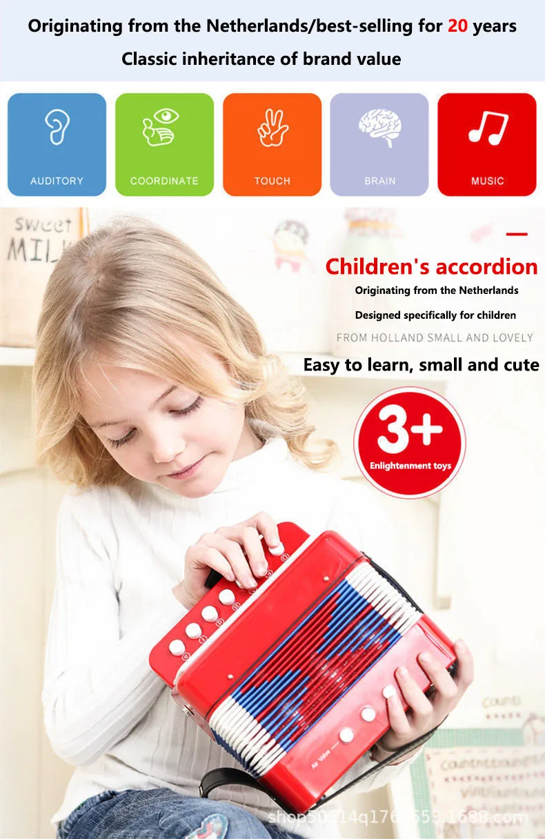 Description Picture 3 of itemOrgan 7 Keys, 2 Bass Children's Accordions, Adult Beginners' Puzzle, Small Instrument Early Education  Instrumento Musical