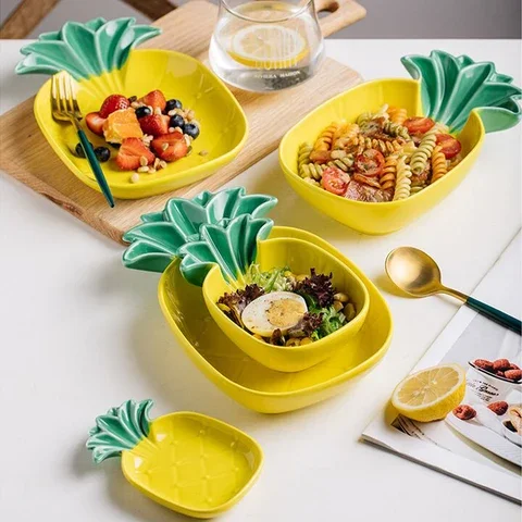 

Innovative Ceramic Dinner Plates Table Cute Pineapple Shape Salad Dessert Bowls Decoration Tableware Kitchen Supplies
