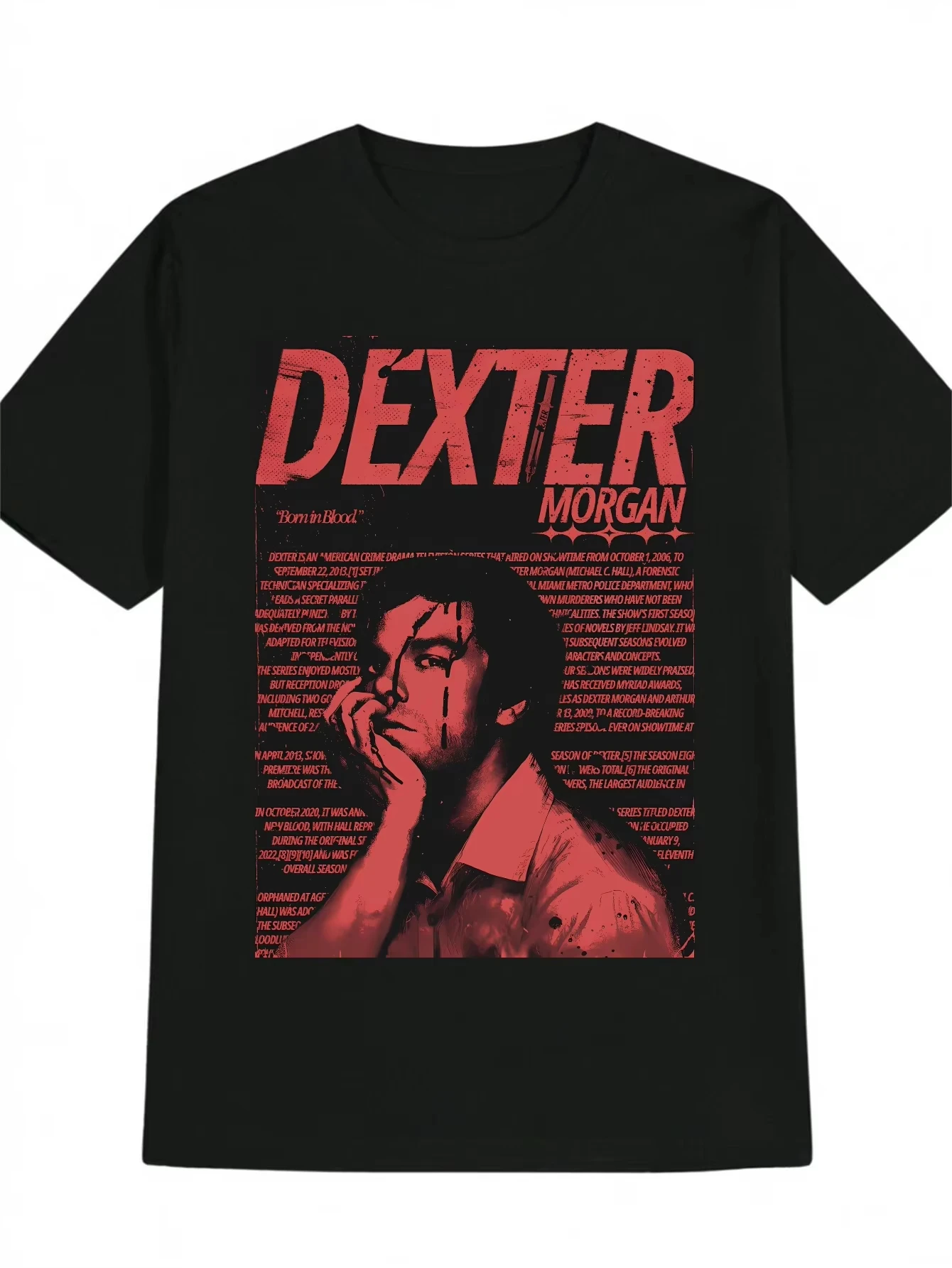 Dexter Morgan Born in Blood Retro-Biografie-T-Shirt, Baumwoll-Grafik-T-Shirt für Männer und Frauen, Sommer-Streetwear