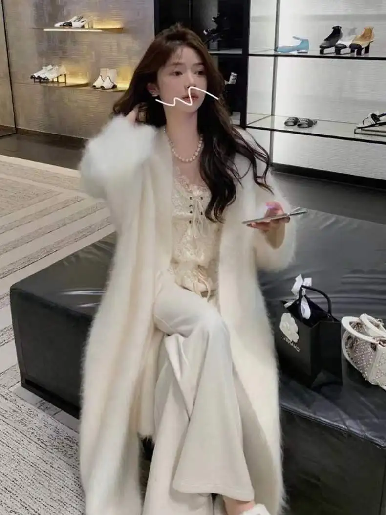 2025 New Sable Mink Cashmere Cardigan Women's Fluffy Sweater Medium Length Loose Knitted Coat JZ206 2