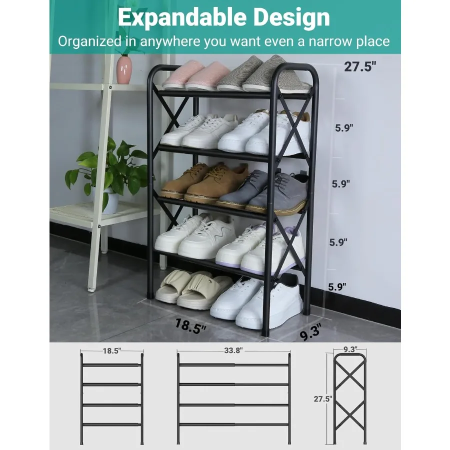 4 Tier Shoe Rack Adjustable Shoe Organizer for Closet Shoe Rack for Front Door Entrance Free Standing Shoe Holders Easy to Asse