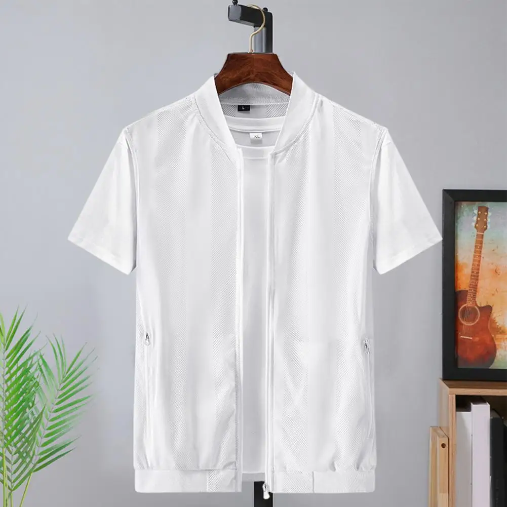 Description Picture 3 of itemBaseball Collar Sleeveless Pockets Zipper Placket Fishing Vest Summer Men Mesh Hollow Waistcoat