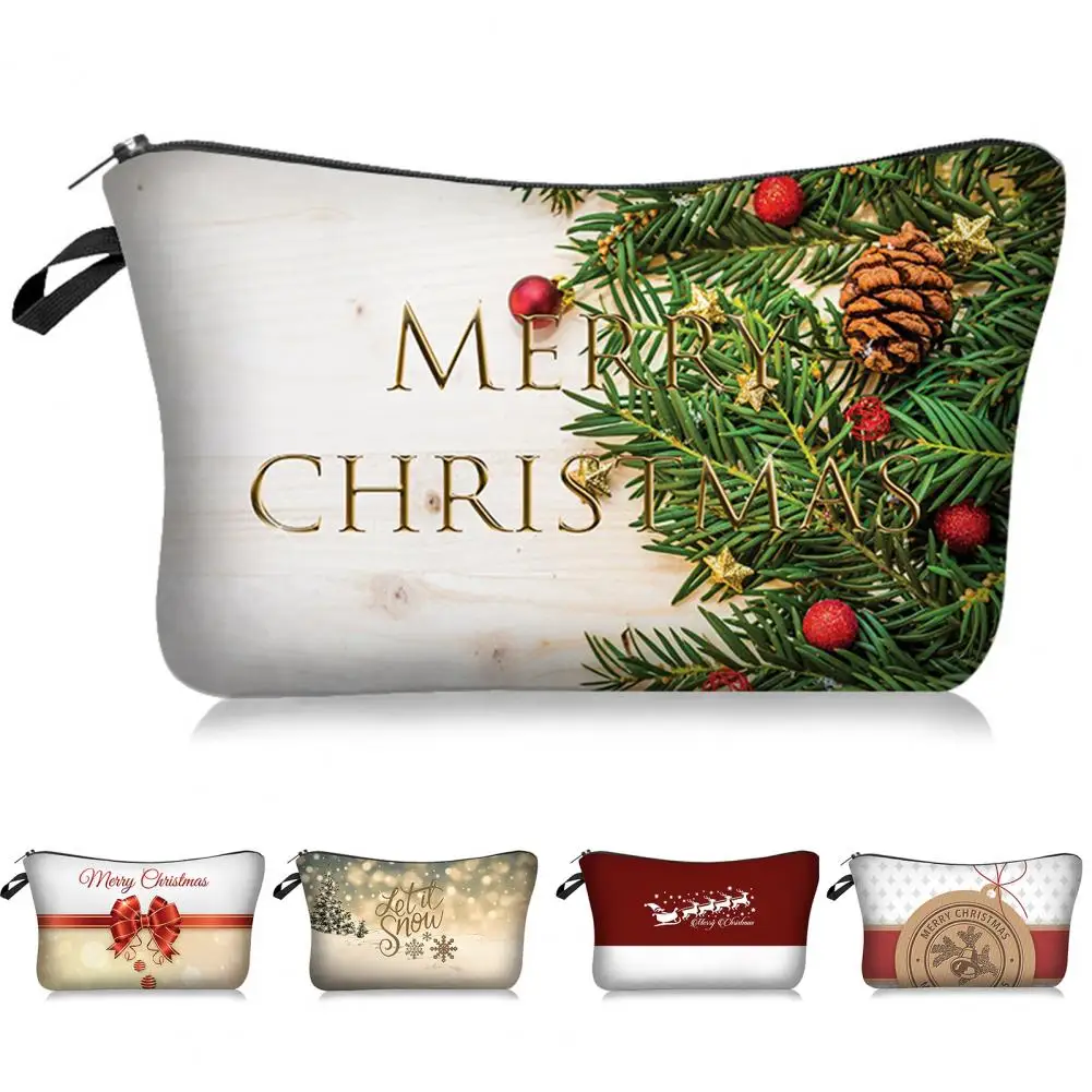 

Women Cosmetic Bag Printed Large Capacity Merry Christmas Decorations Easy Clean Versatile Xmas Cosmetic Makeup Bag For Home