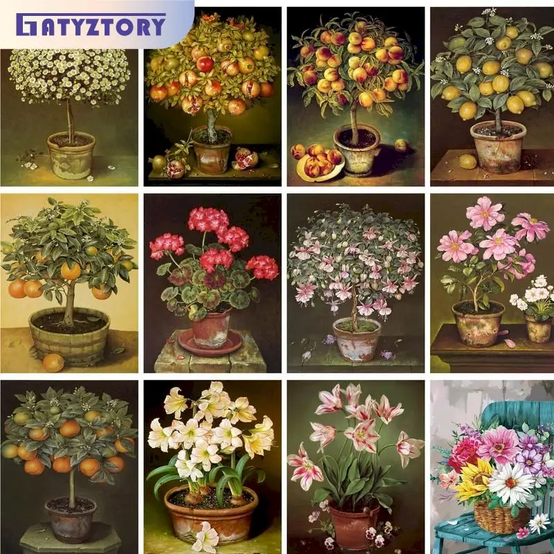 

GATYZTORY Acrylic Painting By Numbers Diy Gifts Plants Fruit Canvas Painting For Adults Drawing By Numbers Wall Decoration Handi