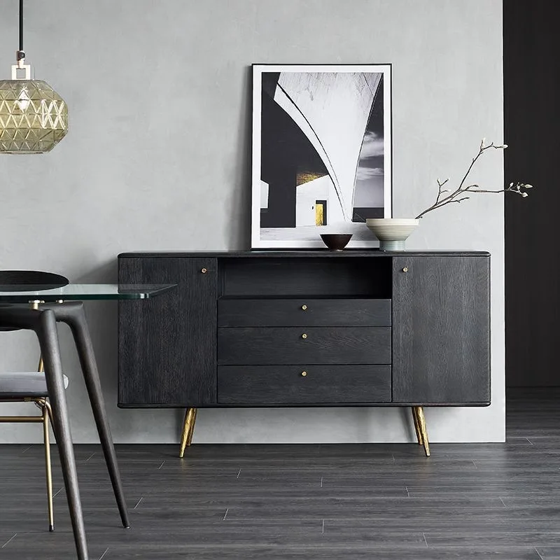 

Nordic solid wood dining cabinet Light luxury oak living room Storage cabinet Side cabinet Modern simple storage cabinet Black t