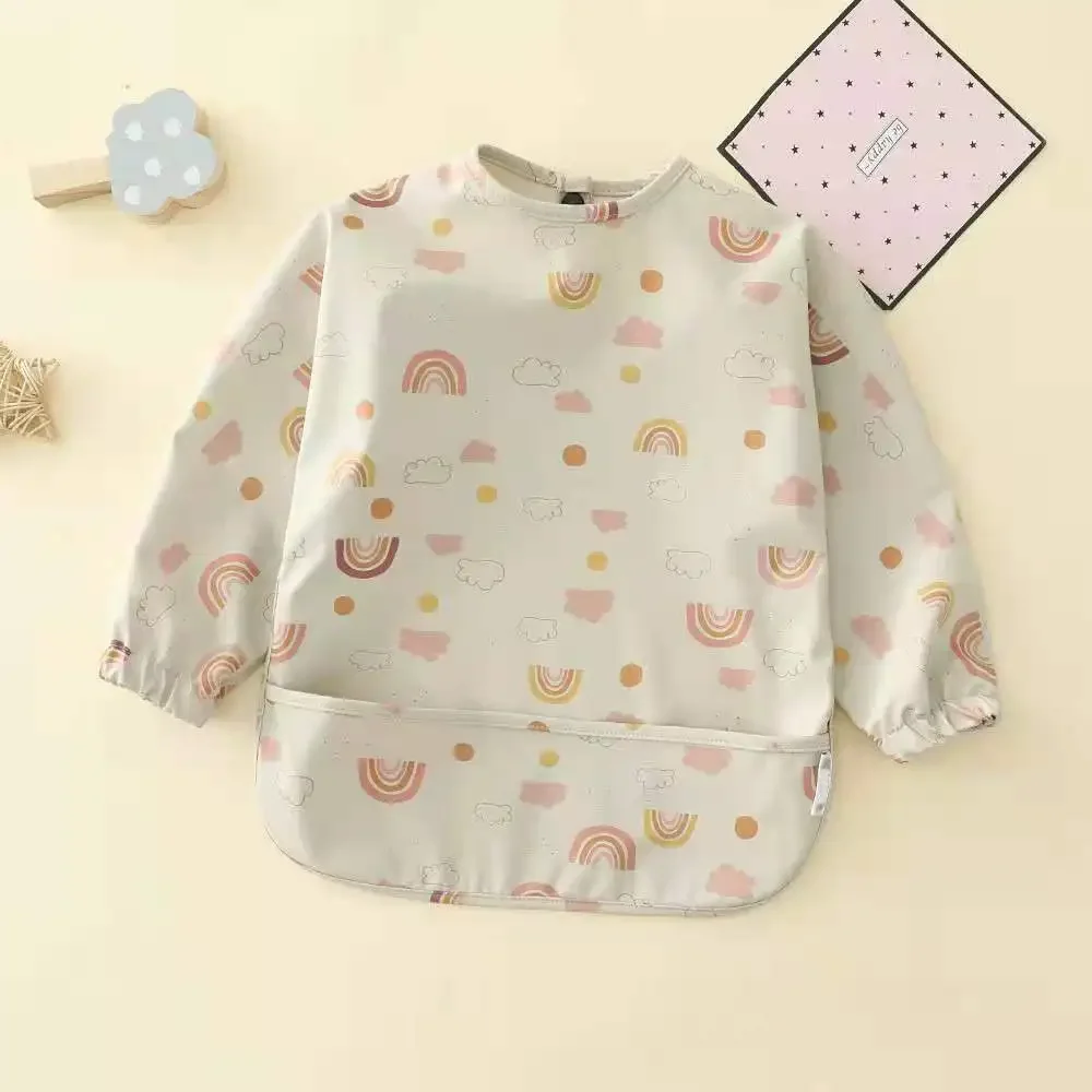 Kids Bibs Cartoon Animal Print Waterproof Bib Baby Food Bib Baby Rice Pocket Accesorios Bebe Long Sleeve Apron 5