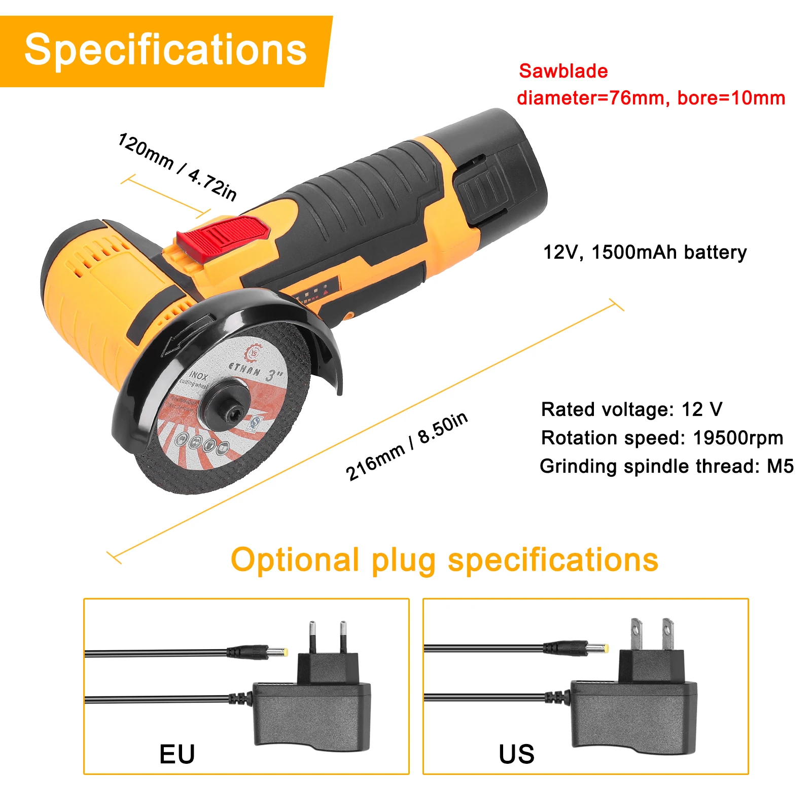 KKMOON 12V Electric Angle Grinder 19500rpm Mini Grinding Cutting Machine For Cutting Polishing Ceramic Tile Wood Stone Steel 6