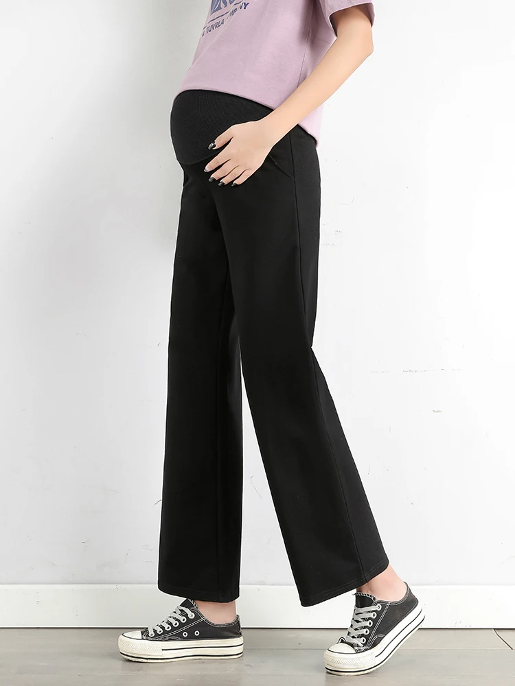 플러스 사이즈 출산용 와이드 레그 팬츠 봄 가을 루즈핏 아우터웨어 임산부 캐주얼 바지 여름 9부 팬츠