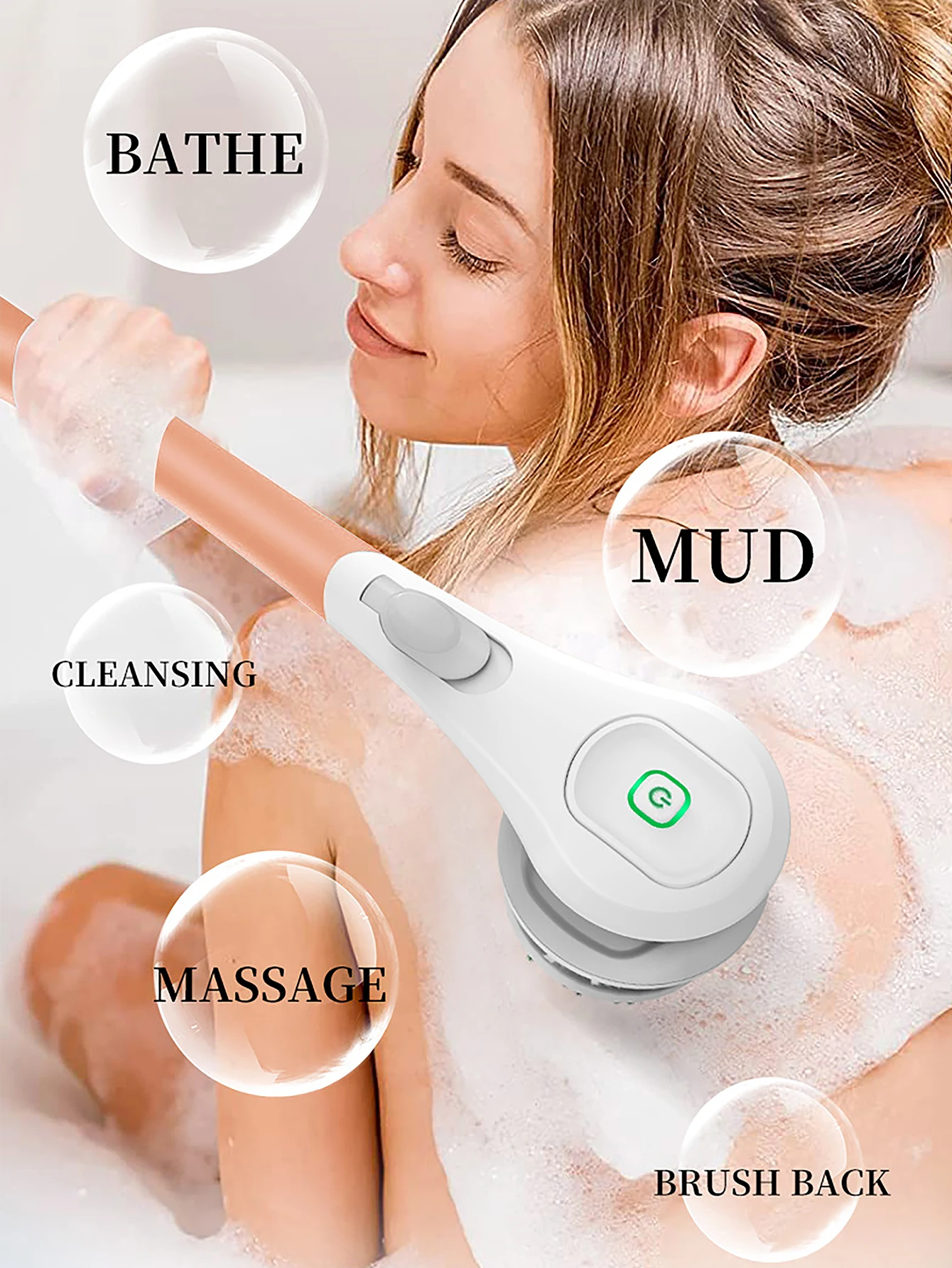 Cleaning Brush Kemei Split Type Electric Body Brush Rechargeable Rotating Back Washer Long Handle Exfoliating Scrubber for Shower Bathing