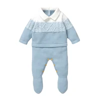 Soft Texture Winter Baby Boys Rompers 0-18M Newborn Infant Fall Winter Turn-down Collar Long Sleeve Knit Bodysuit Jumpsuit