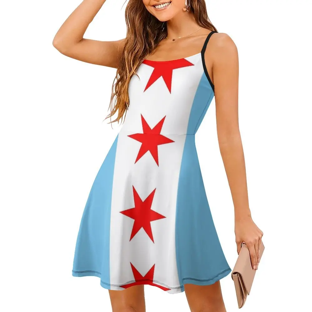 

Chicago Flag Graphic Cool Sexy Woman's Clothing Women's Sling Dress Funny Geek Cocktails Dresses