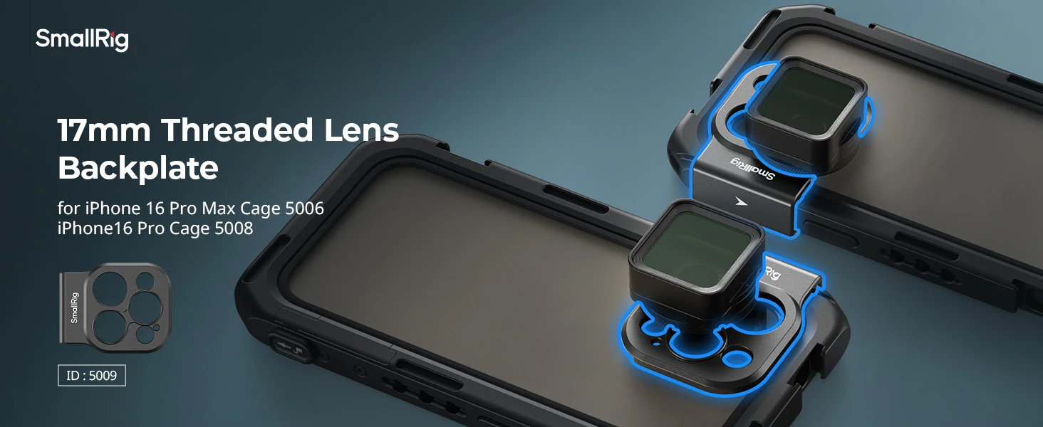 17mm Threaded Lens Backplate for iPhone 16 Series Cage, Quick Release Phone Lens
