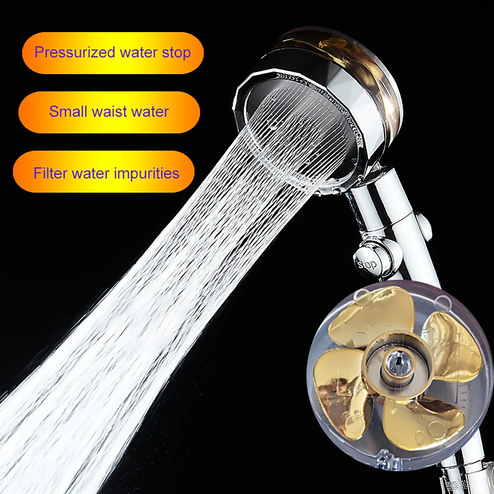 

Handheld Shower Head with Water Saving Function High Pressure Spray ABS Spray Nozzle Rotating Windmill Fan Bathroom Accessories