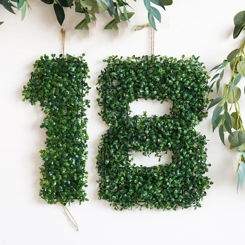 40cm Simulation Plant Number Hang Wall Decoration Birthday Wedding Party Background Artificial Green Leafs Plastic Baby Shower