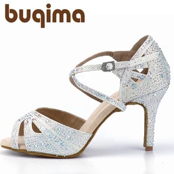 Buqima Rhinestone Latin Dance Shoes Tango Ballroom Dance Shoes Ladies High Heels Soft Sole Women Sandals Wedding Shoes Women
