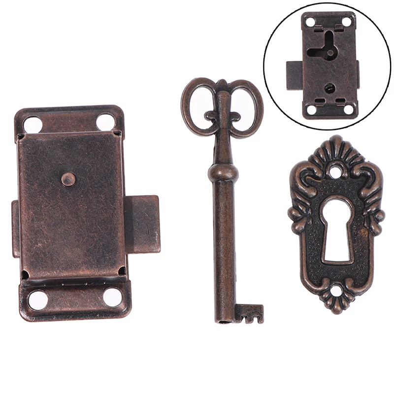 Antique Iron Door Lock Drawer Jewelry Wood Box Cabinet Wardrobe Cupboard Door Lock + Key Furniture Hardware