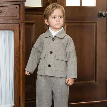 Abiti per ragazzi per bambini Autunno Inverno Bello stile britannico per bambini Completi per ragazzi Set Abito formale per fotografia per ragazzi di un anno
