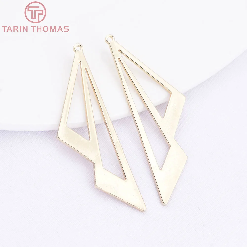 (10634) 6 Stück 12,5 x 40 mm 24K Goldfarben Messing Geometrische Dreieck-Anhänger Hochwertige DIY Schmuckherstellung Zubehör
