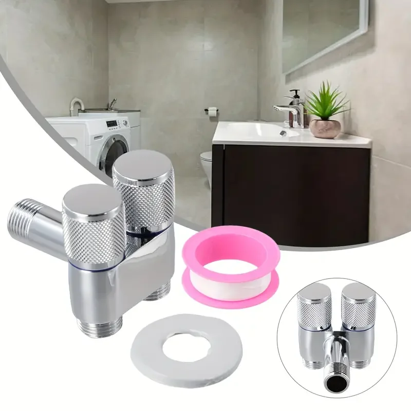 1pc Toilet Companion Corner Valve, Toilet Irrigator One In Two Out Corner Valve, Double Open Faucet, Anti-slip Handwheel, Toilet