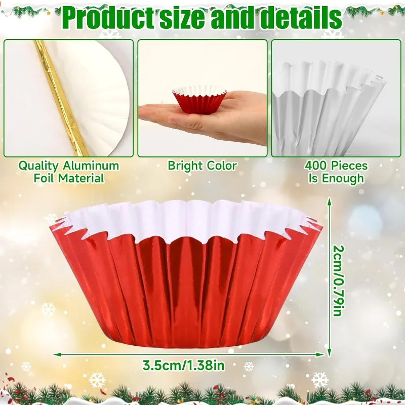 Mini Foil Cupcake Liners 400pcs Golden Red Green Silver Cupcake Cups Metallic Mini Muffin for Holiday Party Candy Chocolate