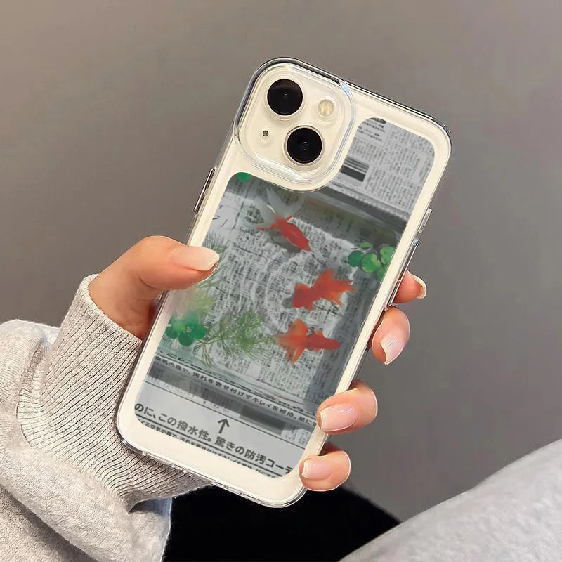 Creative Goldfish Geometric Retro Phone Case - Cute Newspaper Design Cover