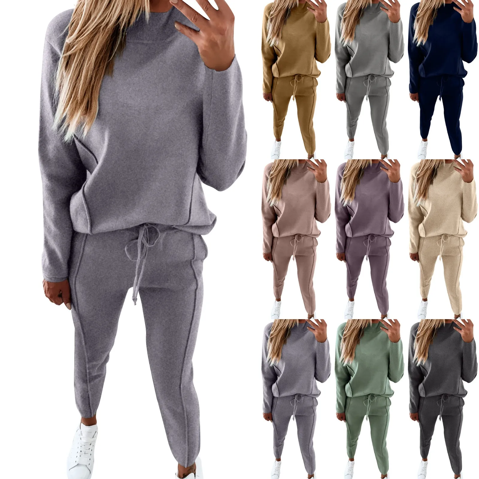 Women's Solid Color Hooded Sports Sweatshirt Set Two Piece Top Pant Round Neck Pants Outfits Interview Outfits