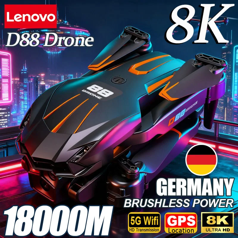 Drone D88 8K HD avec caméra et télécommande en vol au-dessus d'un paysage verdoyant