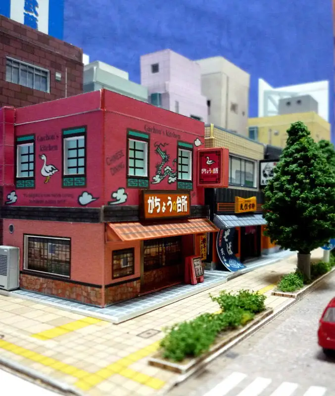 1:150 N-Scale Japanese Building Diorama 3D Paper Model Scene DIY Handmade Ornaments 6 Japanese restaurants
