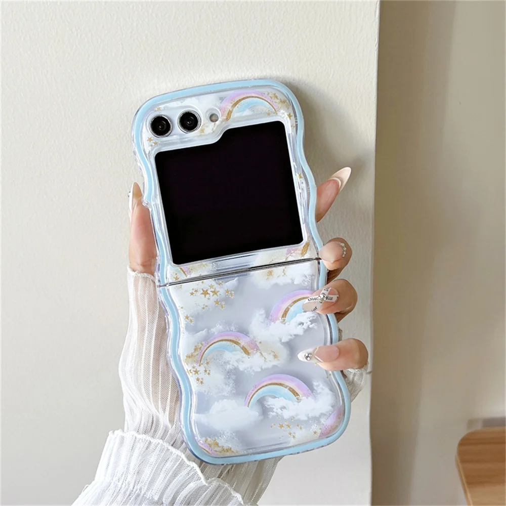Cartoon Colorful Flower Transparent Wavy Painting Luxury Phone Case