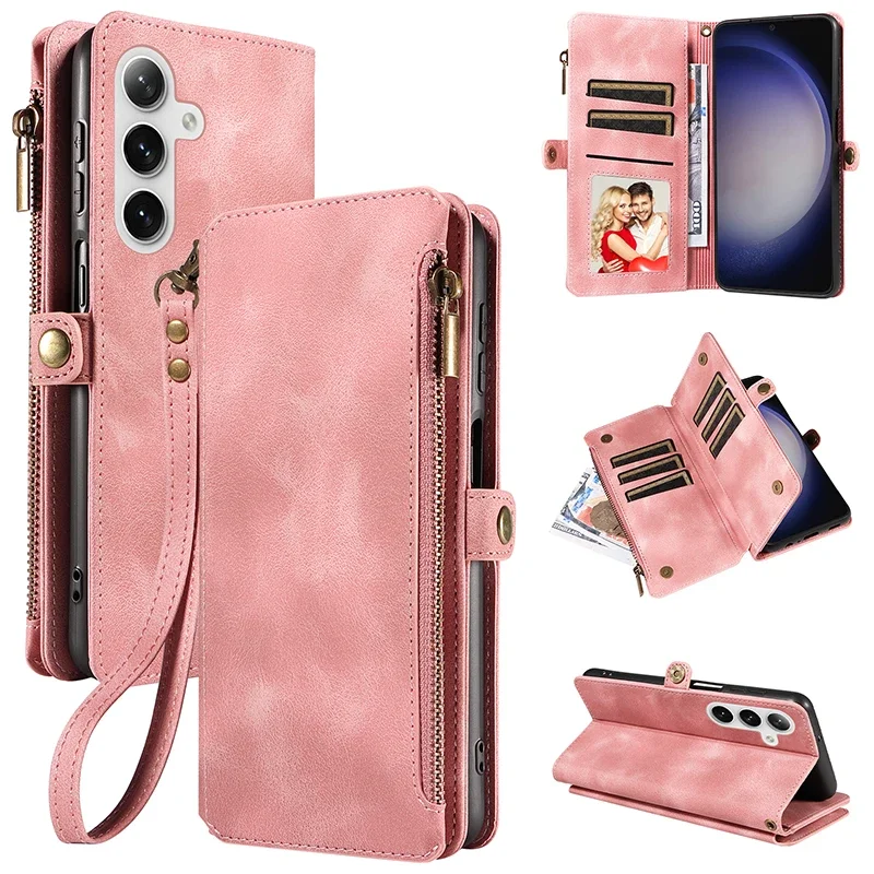 Flip Zipper Wallet Leather Case with Card Slots – Premium Phone Bags Cover