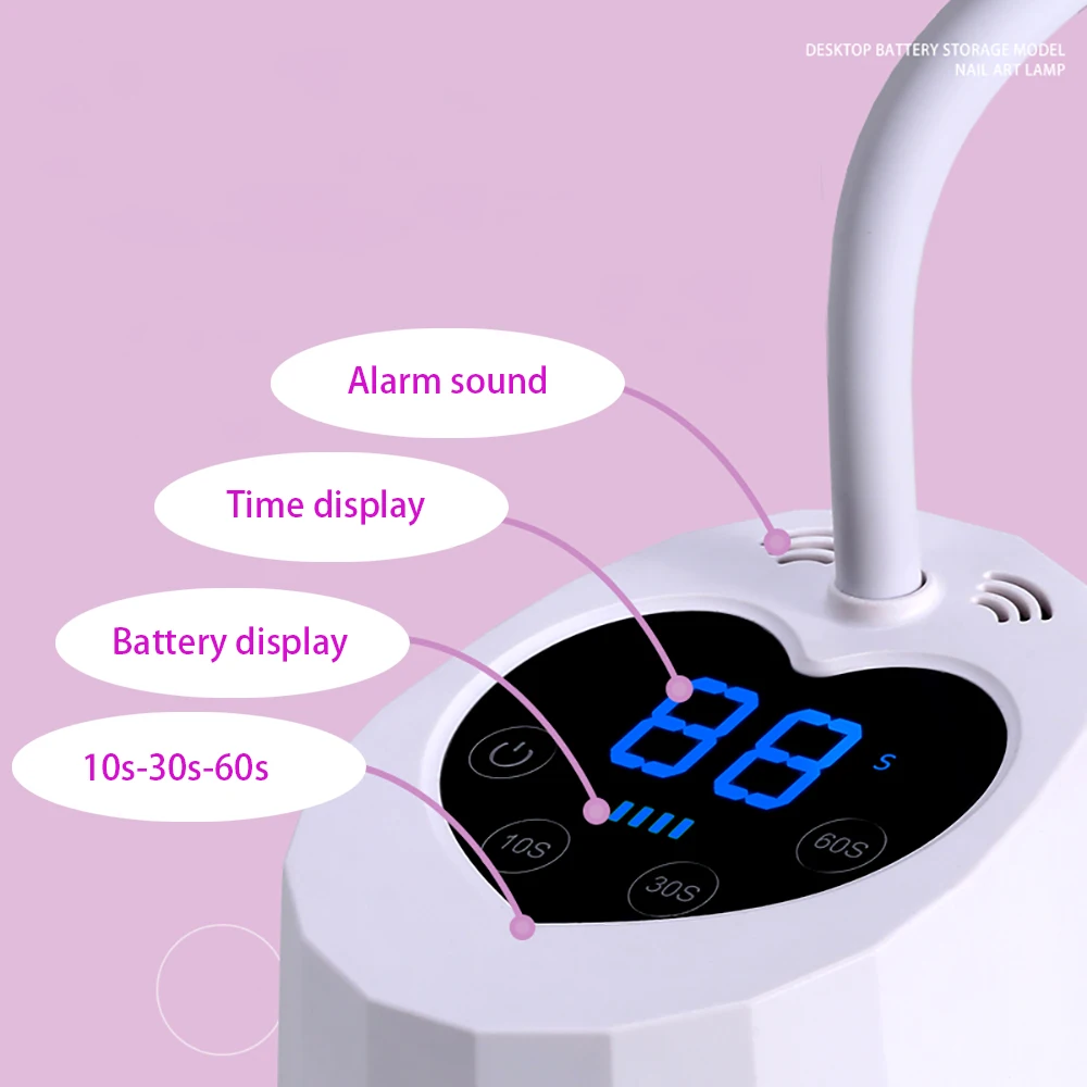 Wireless Nail Lamp LED UV Nail Dryer Rechargeable Auto Sensing Touch Control Fast Drying Nail Light 360° Bendable Table Lamp 6