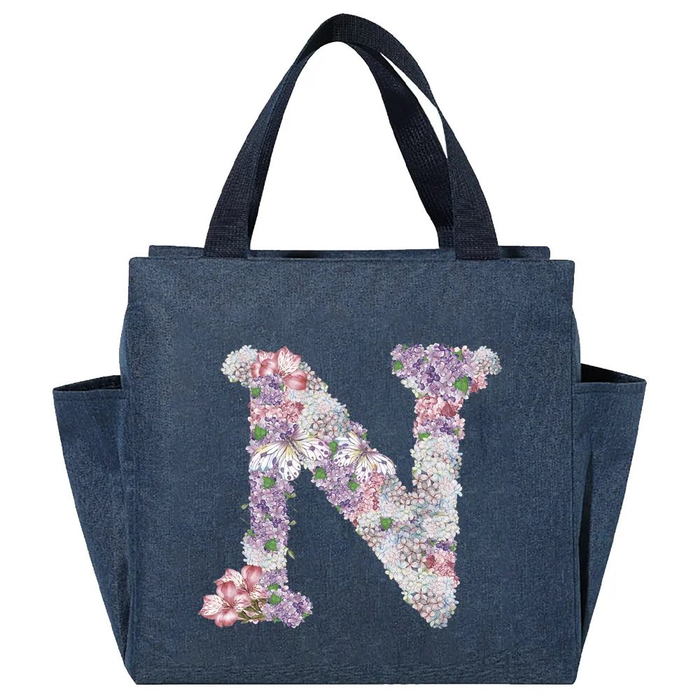 Lunch Carry Bag Insulated Thermal Portable Bags Large Capacity Rose Flower Print Lunch Picnic Dinner Cooler Food Canvas Handbags