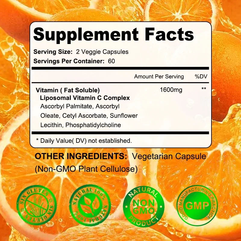 Daitea Vitamin C Complex Liposomal Capsules - 1600 mg Lecithin Collagen Formation - Antioxidant, Energy images - 6