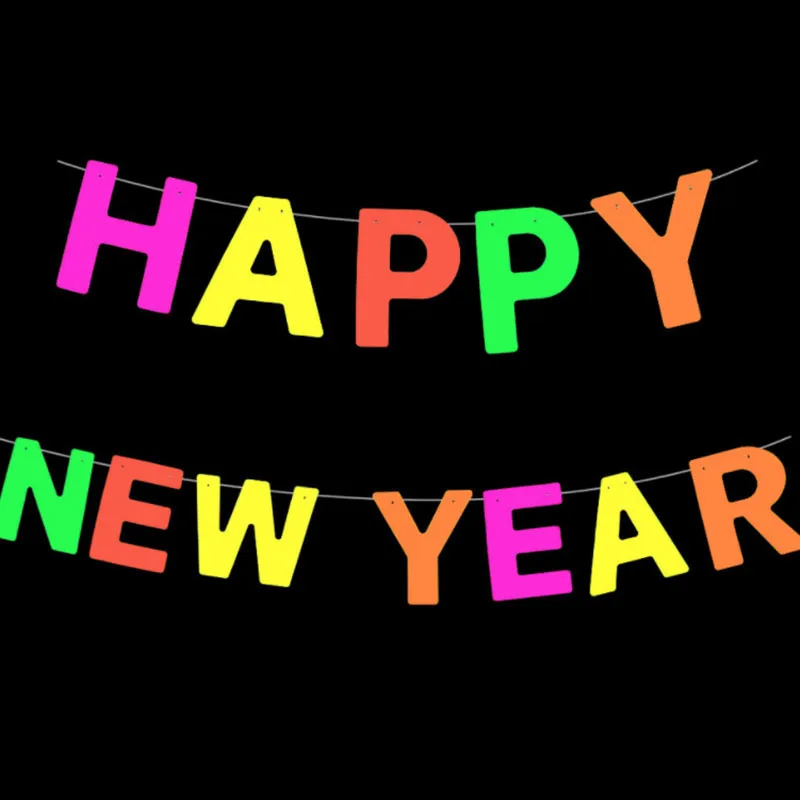 

Fluorescent Happy New Year Banner Garlands Glow Party Neon Balloon UV Black Light Reactive For Christmas Decoration 2023 Navidad