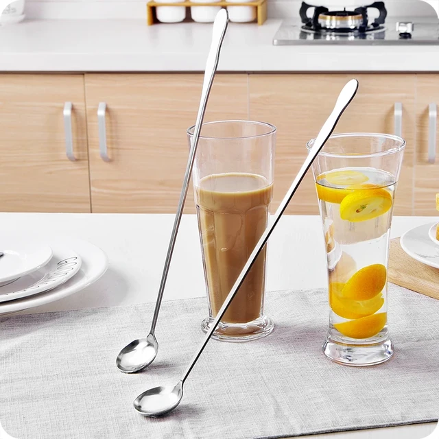 Comprar Cuchara para té y café de acero inoxidable con mango largo, cucharas  para sopa y helado, cubiertos