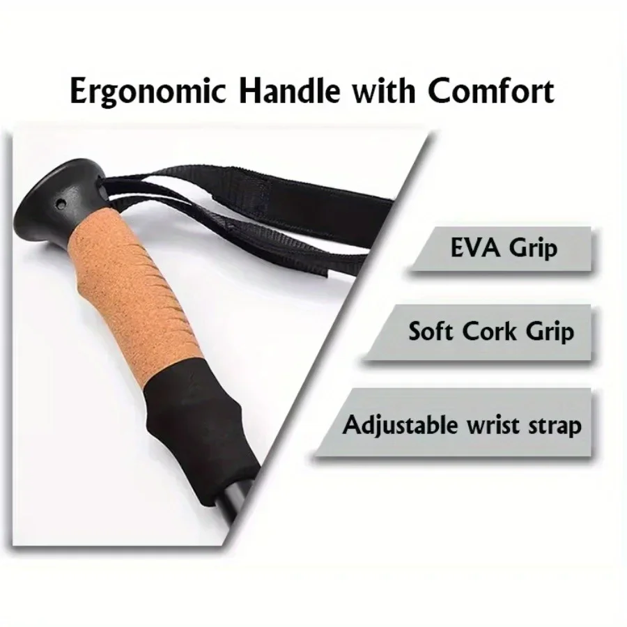 2PCS Portable Lightweight Trekking Poles Collapsible Hiking Poles Climbing Cane Aluminum Walking Sticks with Cork Grip Rubber