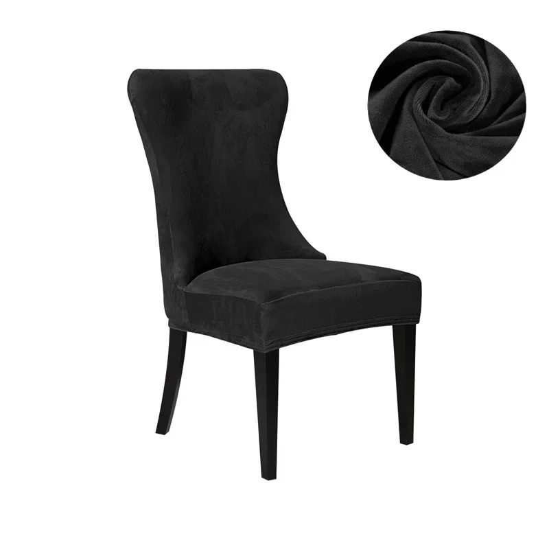 thumbnail image 1 of Funda para silla de comedor de terciopelo suave, funda elástica para silla sin brazos con Espalda alta, funda para asiento de Color sólido a prueba de polvo para fiesta en Hotel, 1/6 unidades, 1 of 5