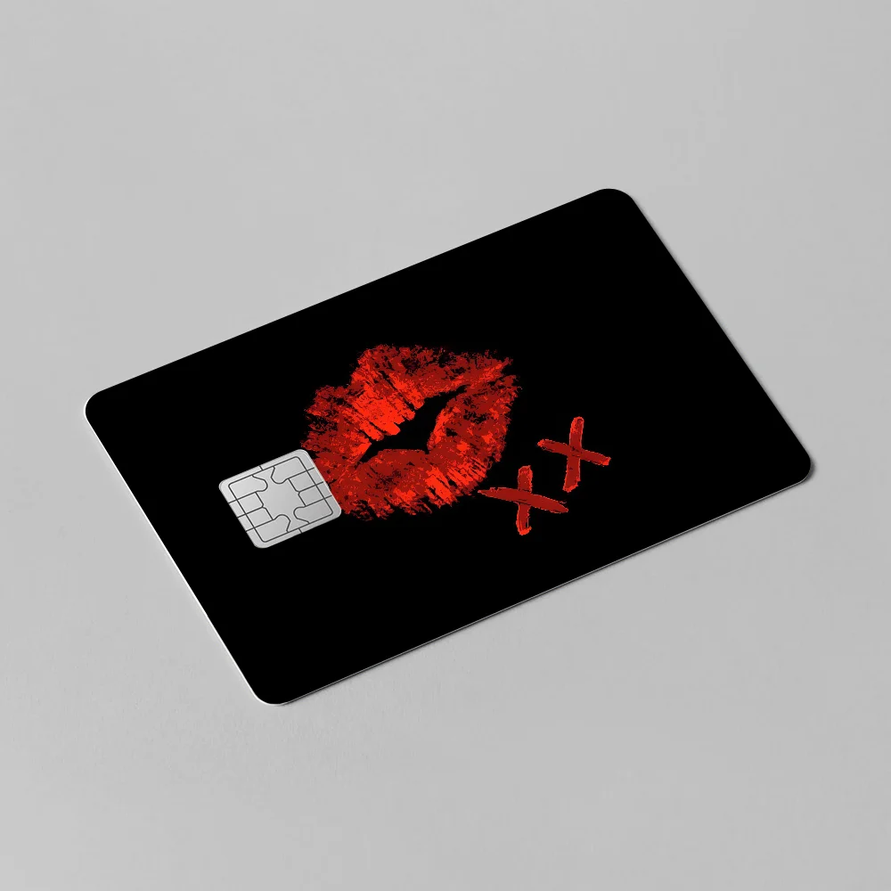 Red Lip Print Anmie Sticker Film Skin Cover For Credit Card Debit Bank Card Front