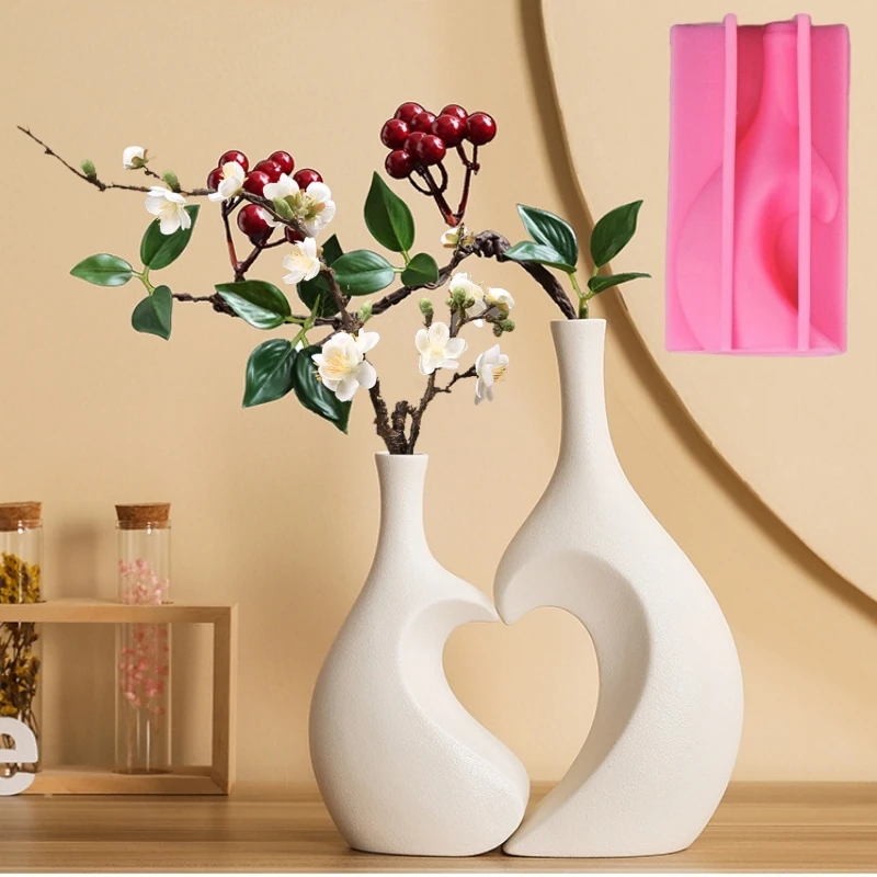 Large Hollow Heart Vase Resin Silicone Mold Nordic Geometry Vase Concrete Cement Mold Gypsum Valentine's Day Gift flower silicone mould silicone mold
