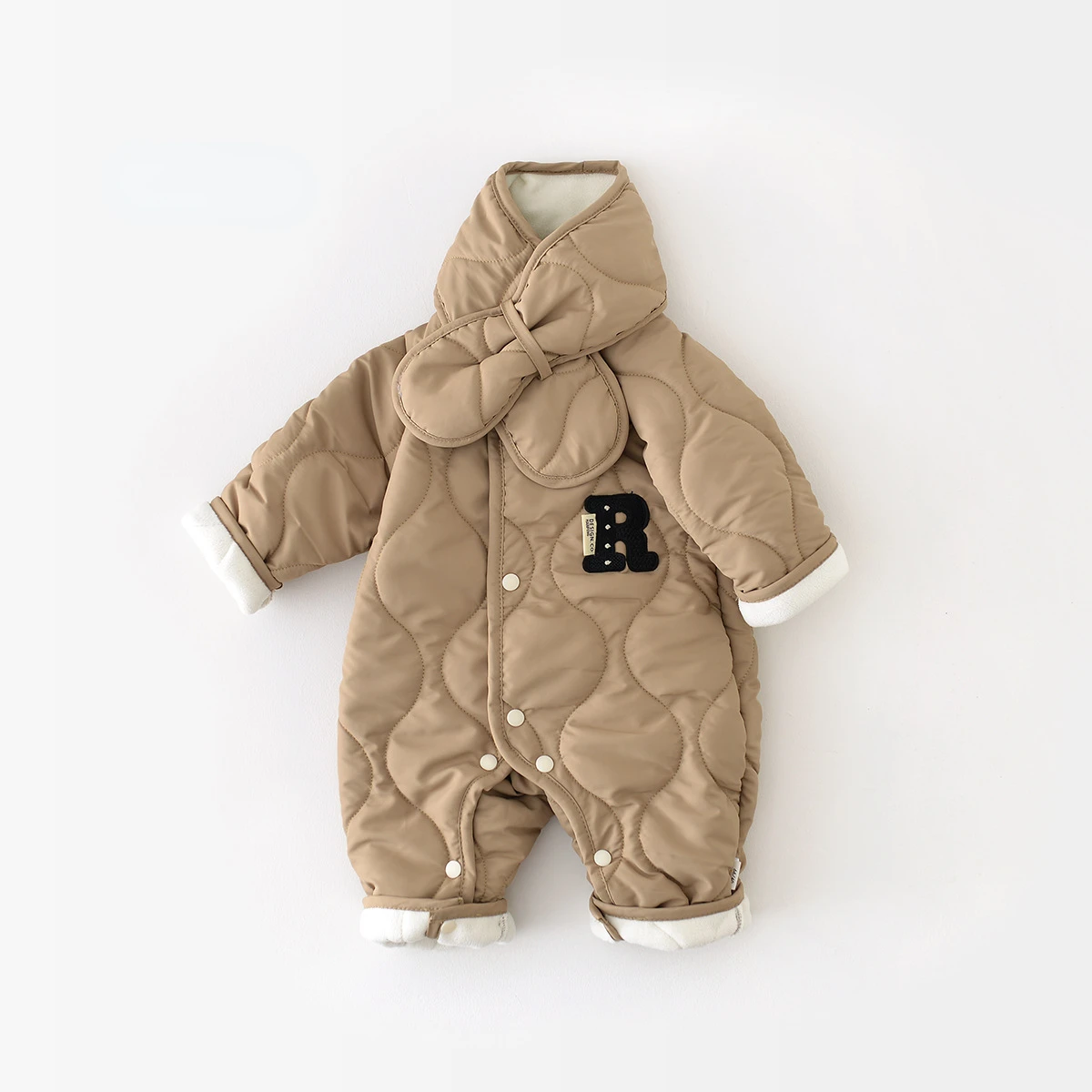 

Baby Jumpsuit 2023 Winter Cotton-padded Baby Boy's One Piece Clothes Newborn Plus Velvet Warm Climbing Clothes with Scarf