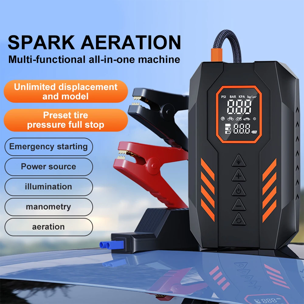 Car Jump Starter Power Bank Portable 150PSI Air Pump Car Battery Emergency Boosters Starting Device Starter LED Flashlight