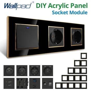 Wallpad สีดํา DIY โมดูลแผงอะคริลิค Gold Border Wall Power Socket ปลั๊กไฟฟ้า S6 ฟังก์ชั่นคีย์ฟรีผสม 1