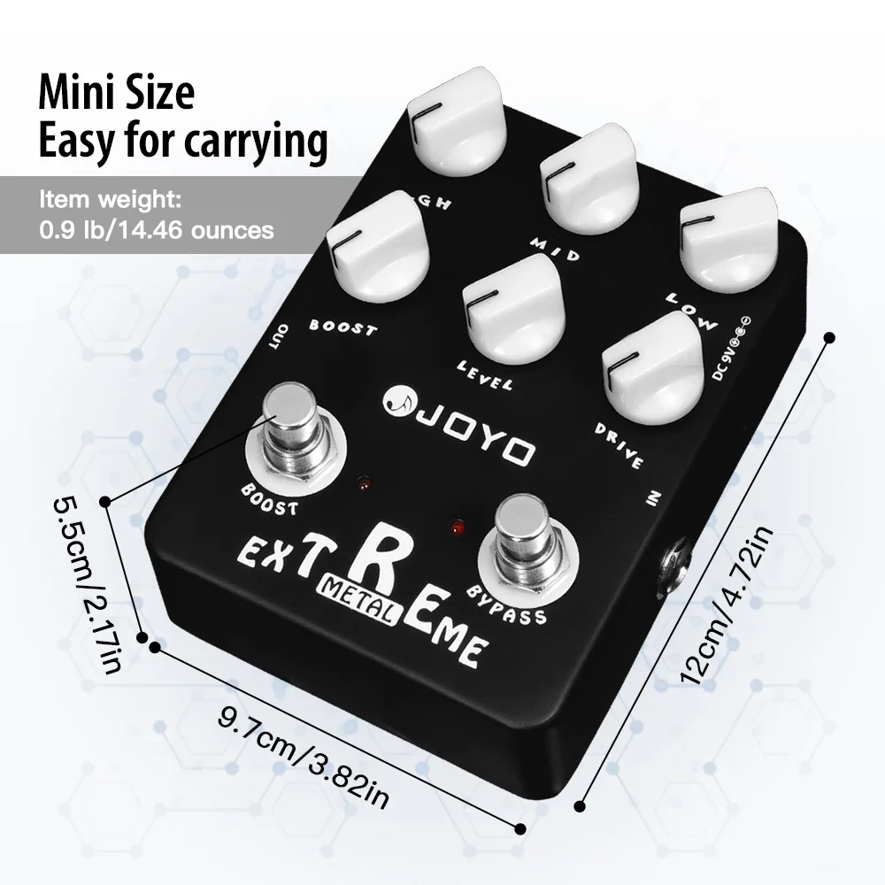 JF-17 EXTREME METAL Distortion Guitar Pedal with 3 Band EQ and Sweep Mid-Freq Kn