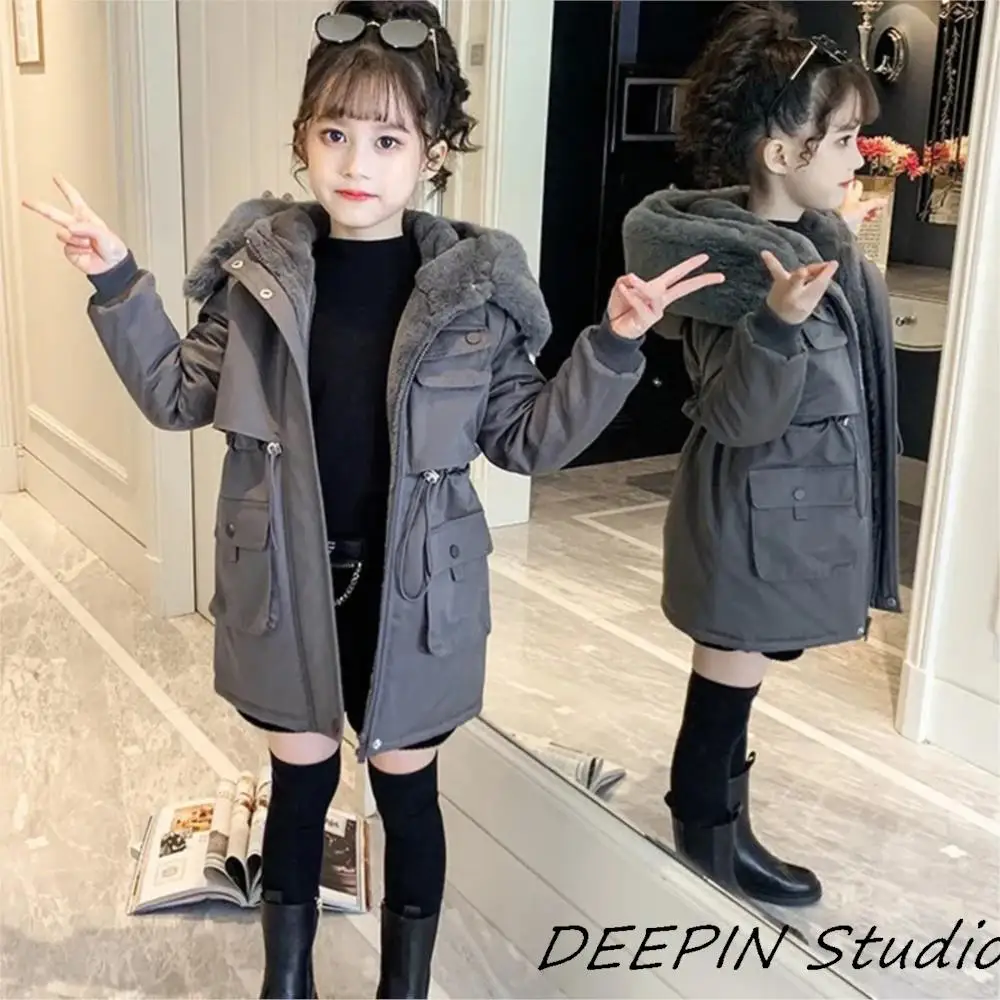 

-30 Russian 2024New Winter Jacket for Girl Hooded Coat Snowsuit Down Cotton Clothes Outerwear Long Parka пуховик детский девочка