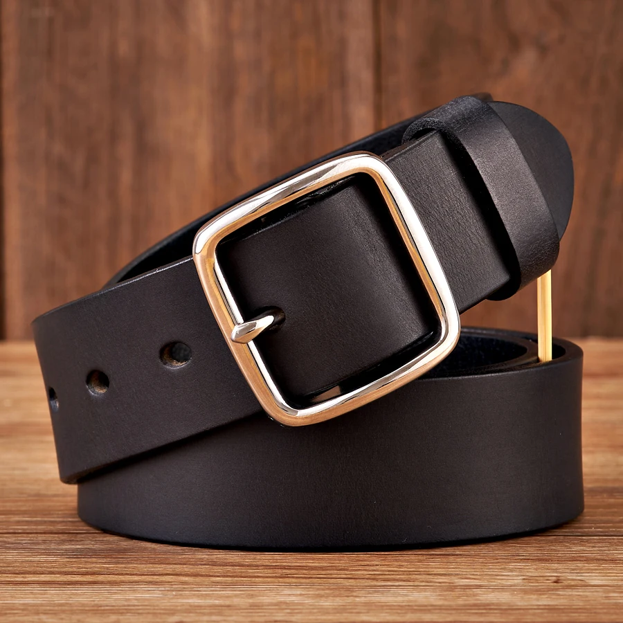 3.8CM Anti Allergy Stainless Steel Buckle Belt Vintage Cowskin Genuine Leather Man's Belt Male Cowhide Retro Jeans Soft